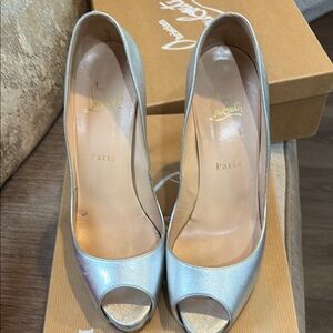Christian Louboutin Silver Peep-Toe Women's Shoes